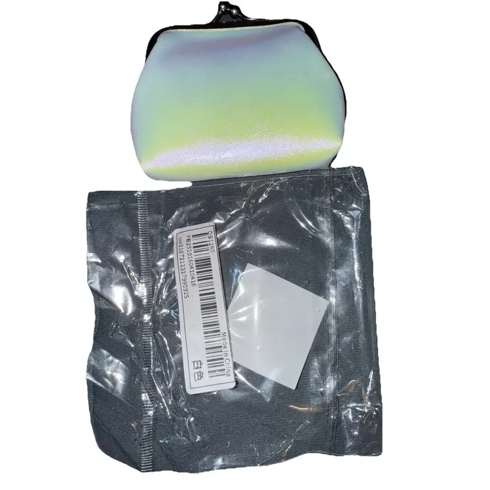 NWT White Iridescent Kiss Lock Coin Purse With Silvertone Frame